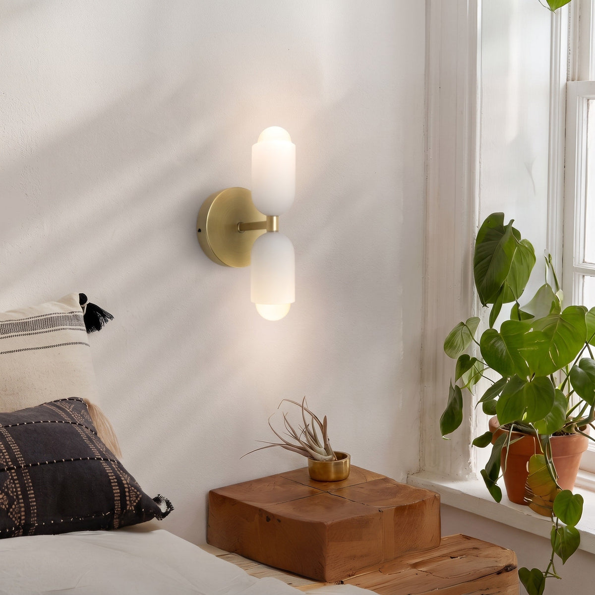 Double Head Wall Lights with Frosted Glass Globes - Wall Light Fixtures - Gold - Oak Soho