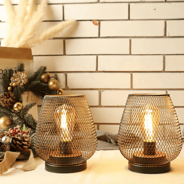 Drop - shaped Wireless Lampshade with Metal Grid Design - Table Lamps - Black - Oaksoho