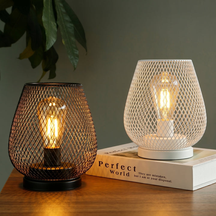 Drop - shaped Wireless Lampshade with Metal Grid Design - Table Lamps - White - Oaksoho