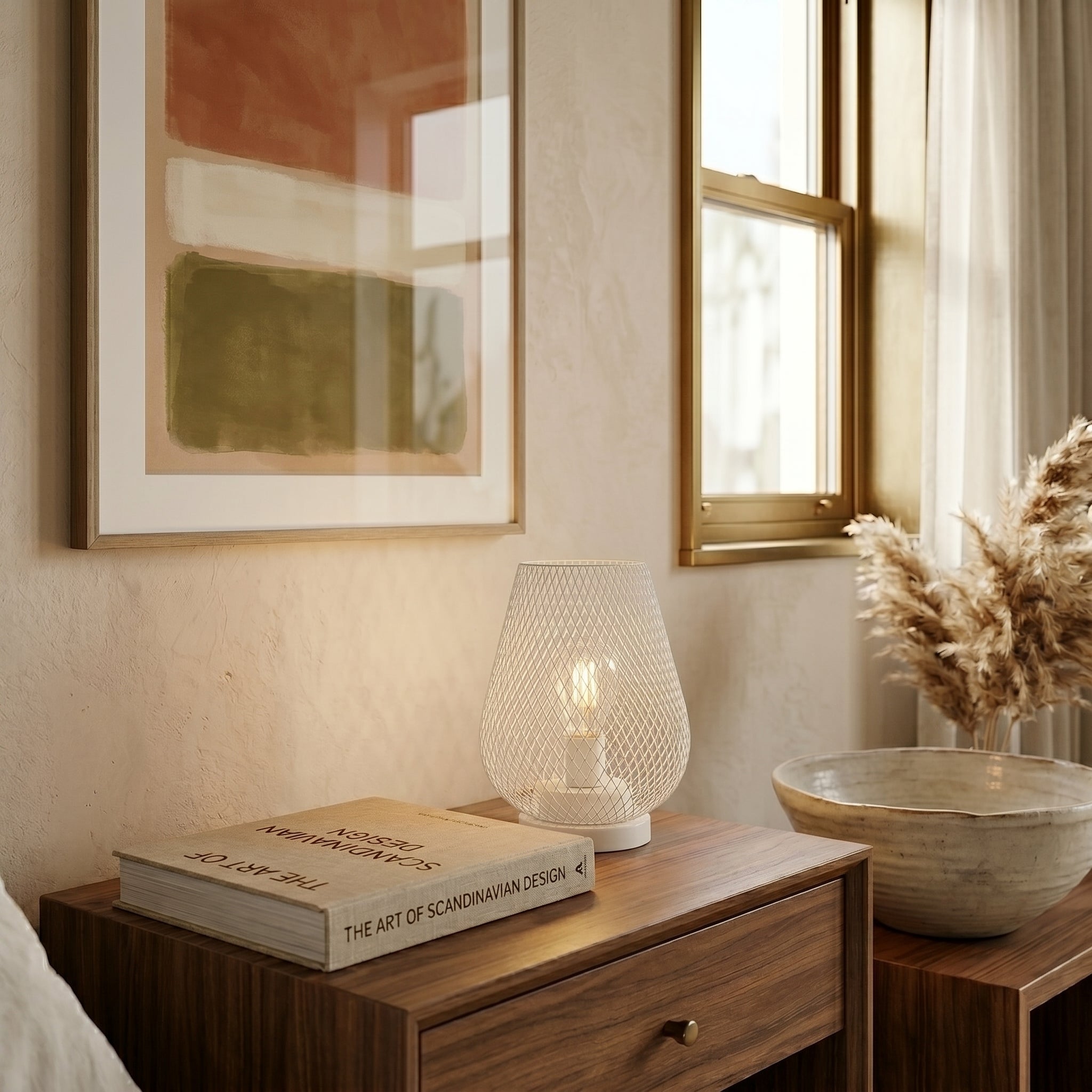 Drop - shaped Wireless Lampshade with Metal Grid Design - Table Lamps - White - Oaksoho