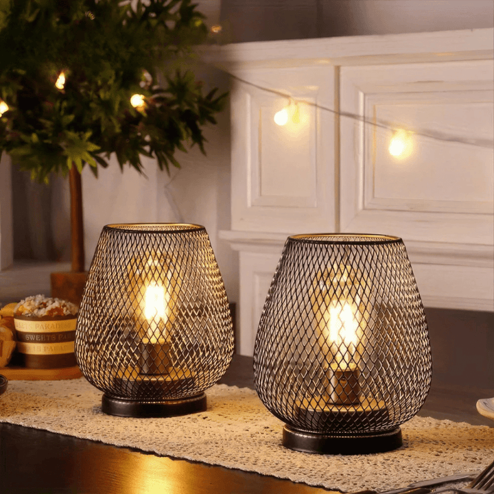 Drop - shaped Wireless Lampshade with Metal Grid Design - Table Lamps - Black - Oaksoho