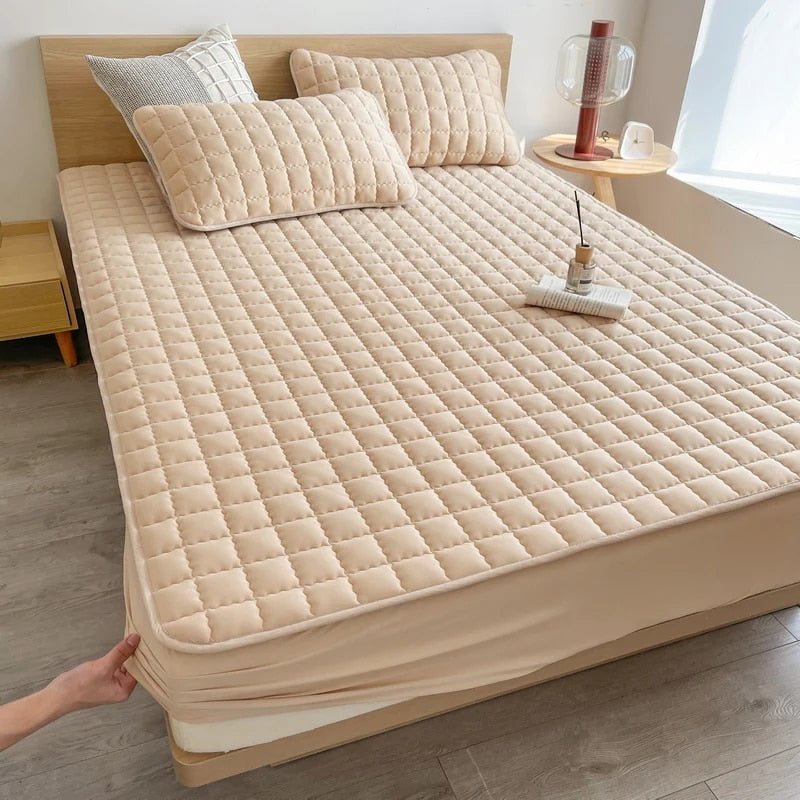 Elastic Quilted Mattress Protector - Bedroom - Beige - Oaksoho