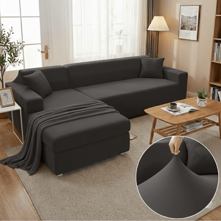 Elastic Sofa Cover for L - Shape Sofas - Living Room - Dark Grey - Oaksoho