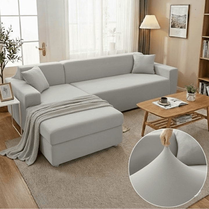Elastic Sofa Cover for L - Shape Sofas - Living Room - Light Grey - Oaksoho