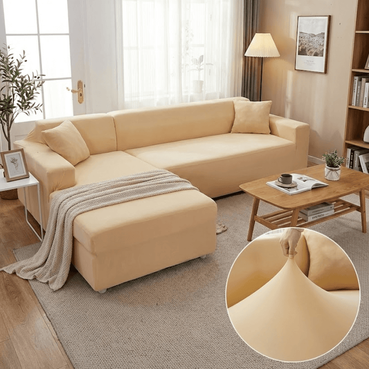 Elastic Sofa Cover for L - Shape Sofas - Living Room - Beige - Oaksoho