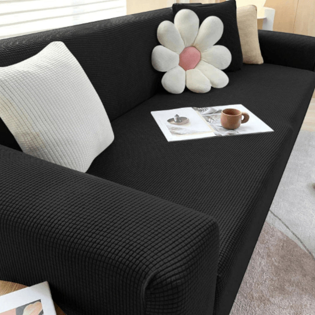 Elastic Sofa Cover with Textured Surface for Upholstered Furniture - Sofa Cover - Black - Oaksoho