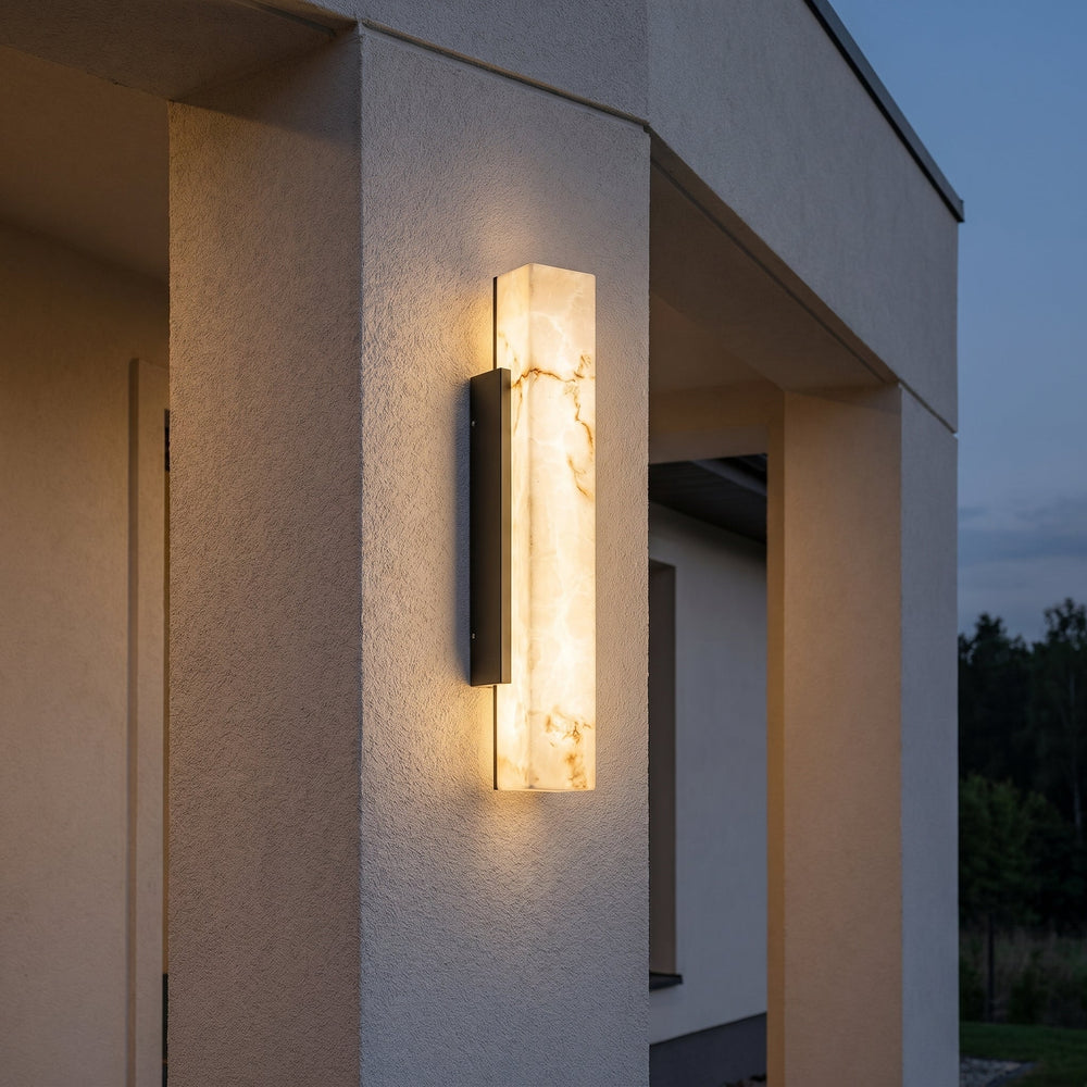 Elegant Alabaster Wall Lamp with Black Metal Frame - Wall Lights - 50 cm (12W) - Oaksoho