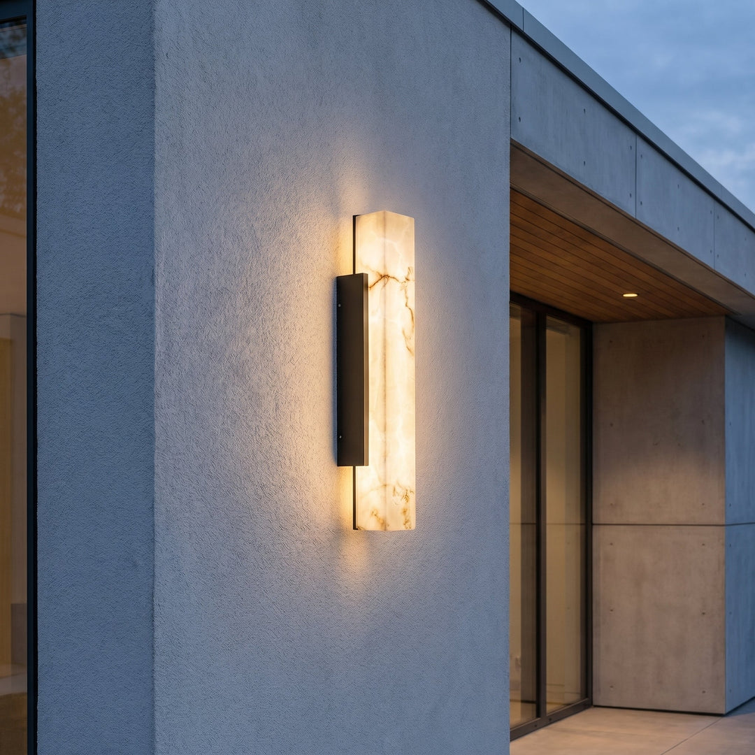 Elegant Alabaster Wall Lamp with Black Metal Frame - Wall Lights - 40 cm (10W) - Oaksoho
