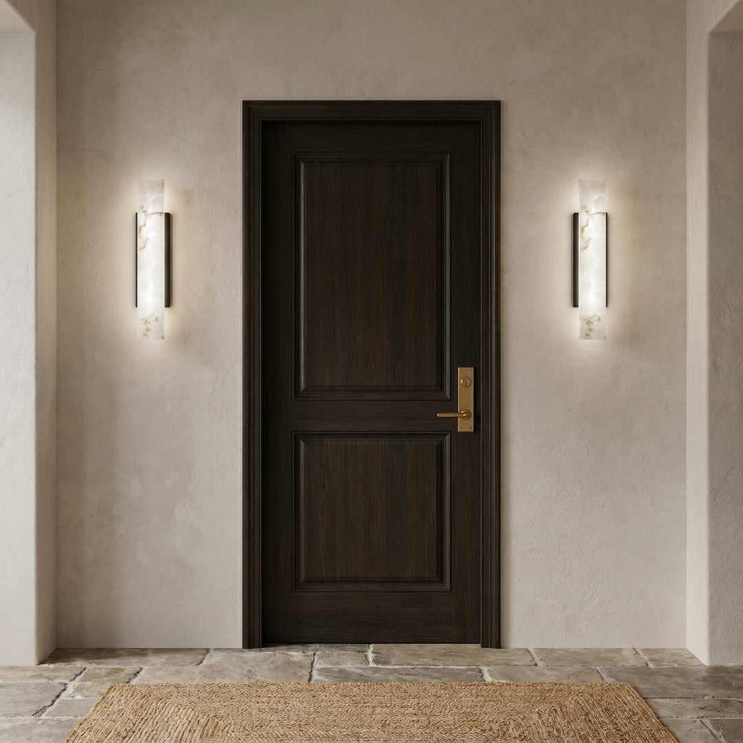 Elegant Alabaster Wall Lamp with Black Metal Frame - Wall Lights - 50 cm (12W) - Oaksoho