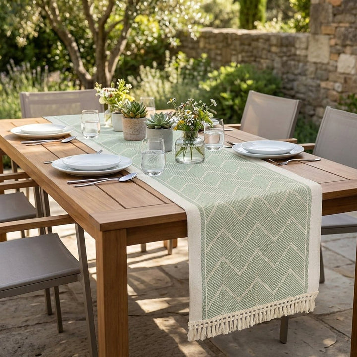 Elegant Table Runner with Woven Texture for Living Spaces - Table Runner - Green - Oaksoho