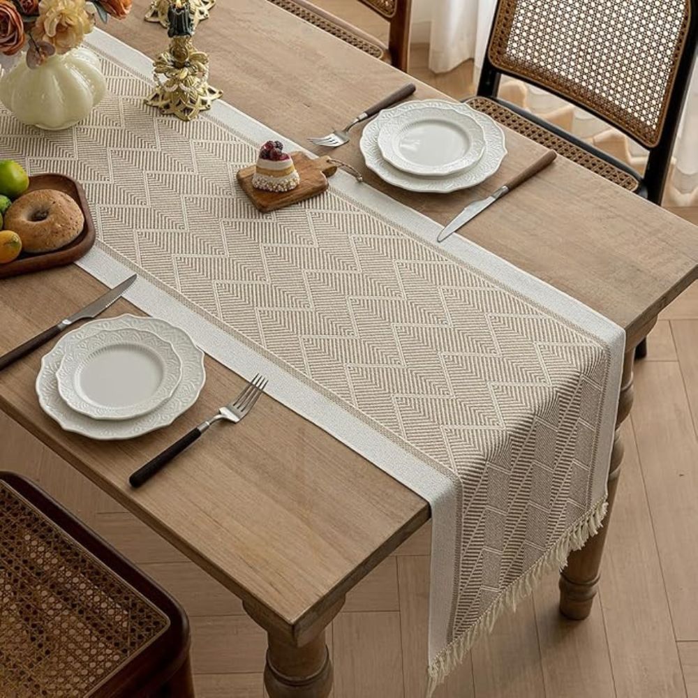 Elegant Table Runner with Woven Texture for Living Spaces - Table Runner - Beige - Oaksoho