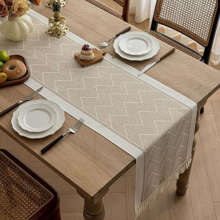 Elegant Table Runner with Woven Texture for Living Spaces - Table Runner - Beige - Oaksoho