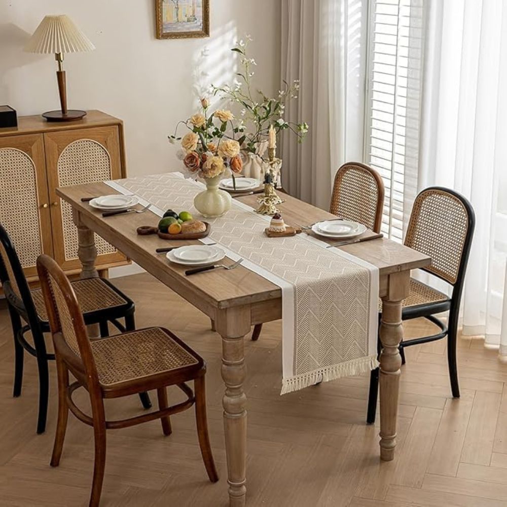 Elegant Table Runner with Woven Texture for Living Spaces - Table Runner - Beige - Oaksoho