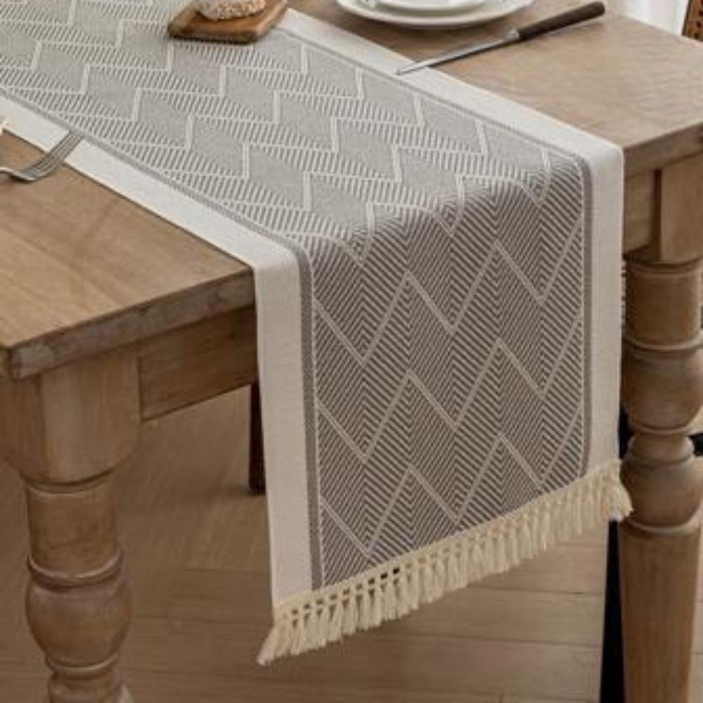 Elegant Table Runner with Woven Texture for Living Spaces - Table Runner - Gray - Oaksoho