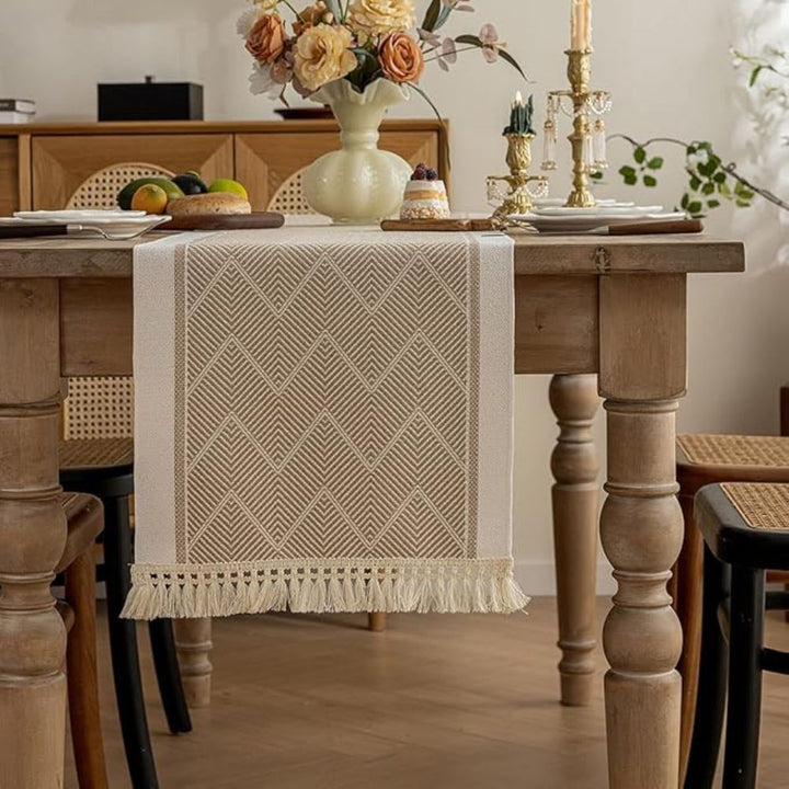 Elegant Table Runner with Woven Texture for Living Spaces - Table Runner - Beige - Oaksoho