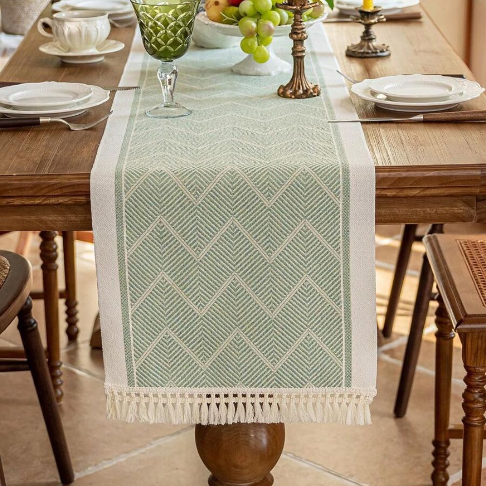 Elegant Table Runner with Woven Texture for Living Spaces - Table Runner - Green - Oaksoho