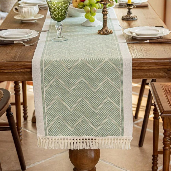 Elegant Table Runner with Woven Texture for Living Spaces - Table Runner - Green - Oaksoho