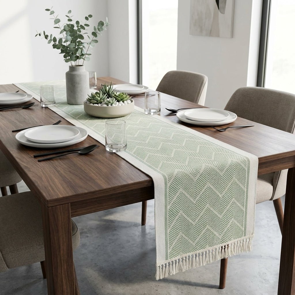 Elegant Table Runner with Woven Texture for Living Spaces - Table Runner - Green - Oaksoho