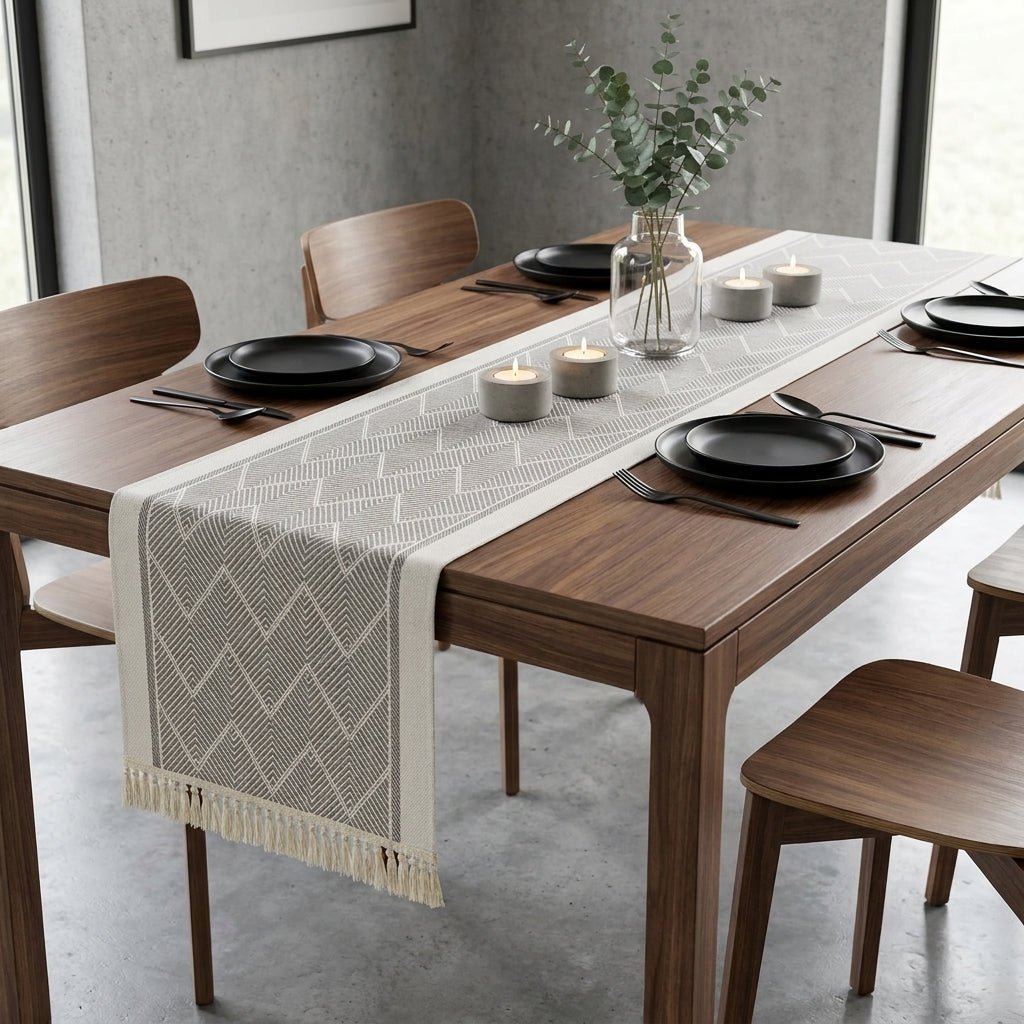 Elegant Table Runner with Woven Texture for Living Spaces - Table Runner - Gray - Oaksoho