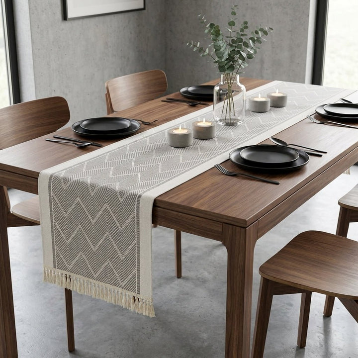 Elegant Table Runner with Woven Texture for Living Spaces - Table Runner - Gray - Oaksoho