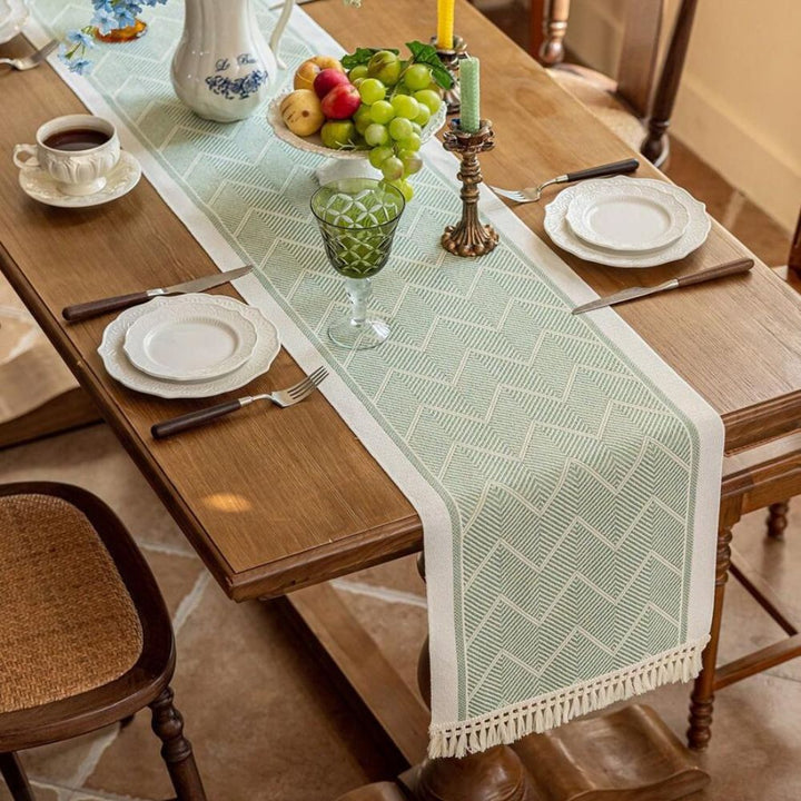 Elegant Table Runner with Woven Texture for Living Spaces - Table Runner - Green - Oaksoho
