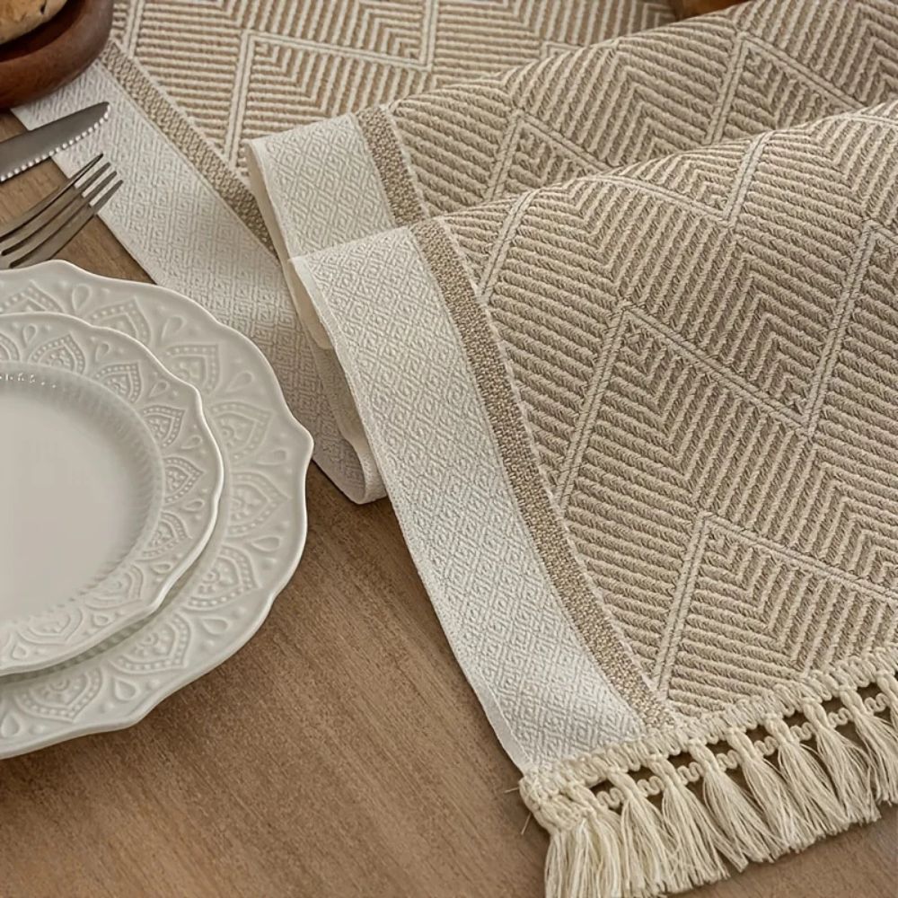 Elegant Table Runner with Woven Texture for Living Spaces - Table Runner - Beige - Oaksoho