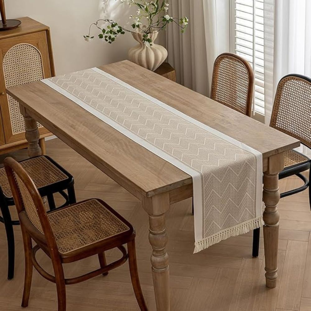 Elegant Table Runner with Woven Texture for Living Spaces - Table Runner - Beige - Oaksoho
