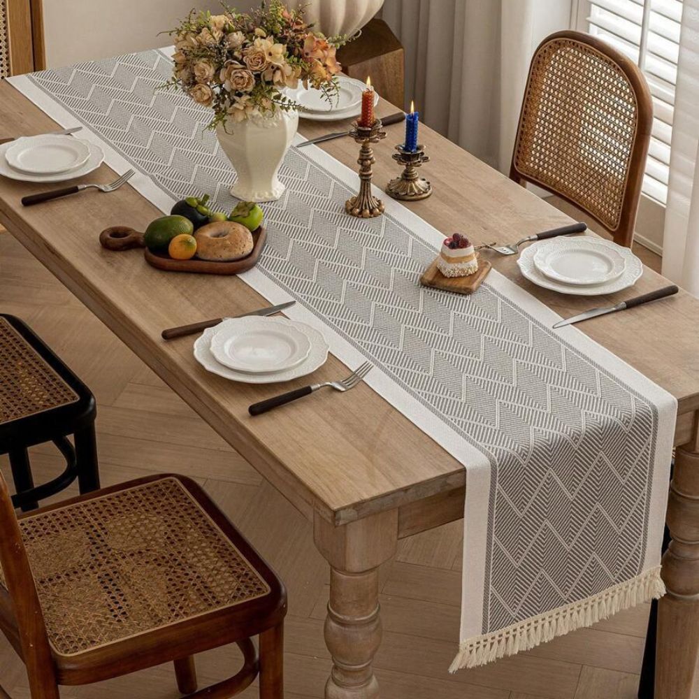 Elegant Table Runner with Woven Texture for Living Spaces - Table Runner - Gray - Oaksoho