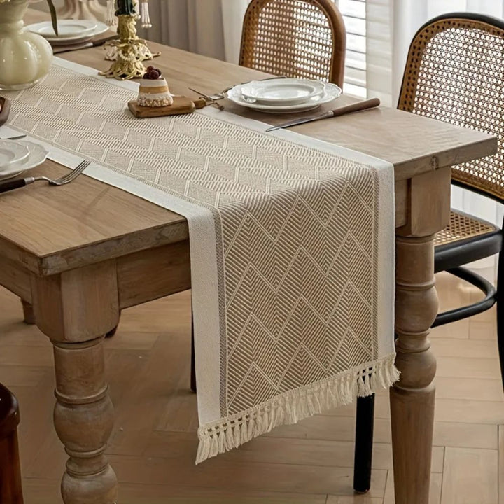 Elegant Table Runner with Woven Texture for Living Spaces - Table Runner - Beige - Oaksoho