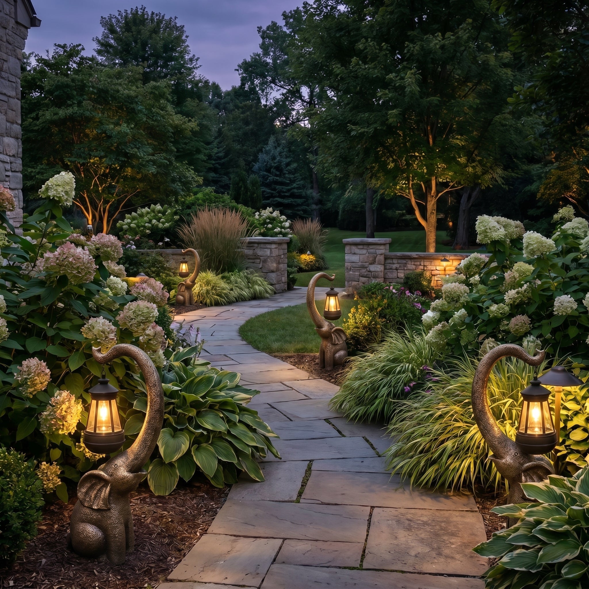 Elephant Sculpture Lantern for Outdoor Pathways - Lantern - Oaksoho