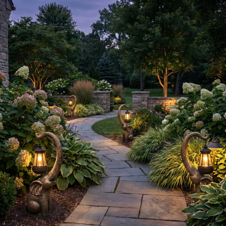 Elephant Sculpture Lantern for Outdoor Pathways - Lantern - Oaksoho