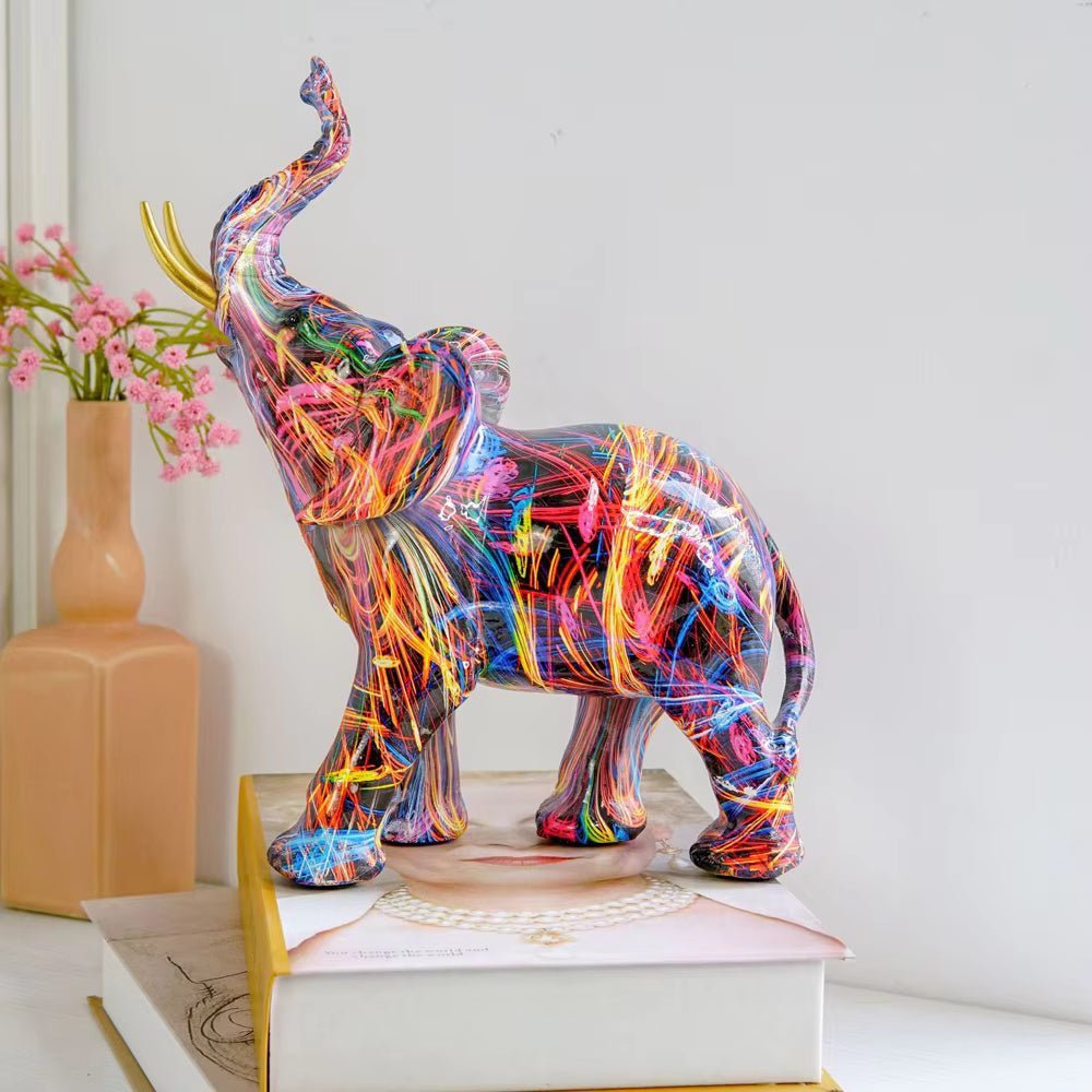 ElevaArt – Colourful Graffiti Elephant Figurine for Modern Art Lovers - Sculputure - Oaksoho