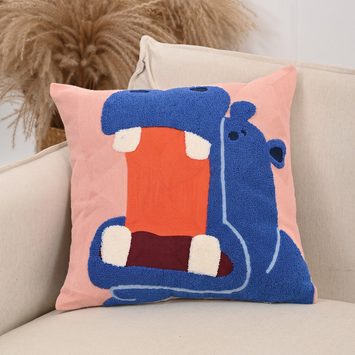 Embroidered Animal Cushion Cover with Playful Cartoon Design - Chair & Sofa Cushion Covers - Hema - Oaksoho