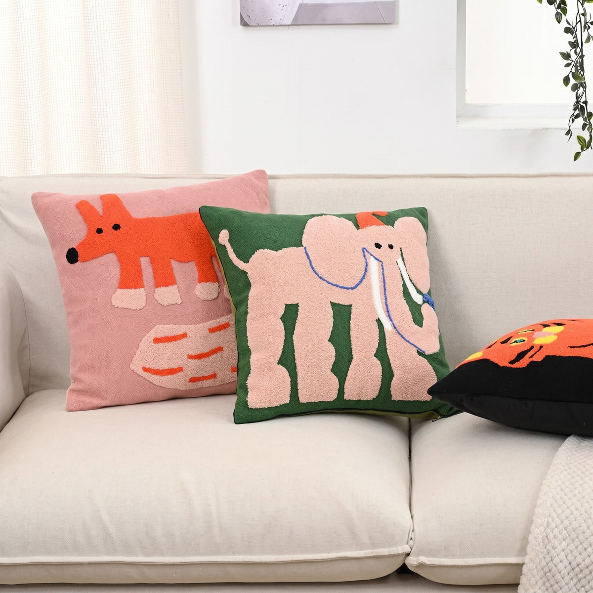 Embroidered Animal Cushion Cover with Playful Cartoon Design - Chair & Sofa Cushion Covers - Hema - Oaksoho