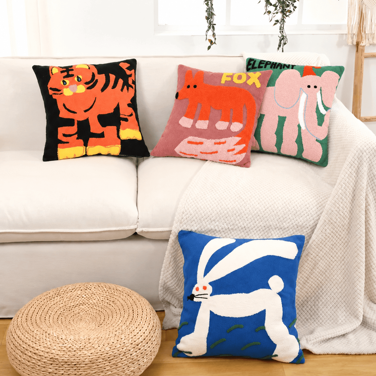Embroidered Animal Cushion Cover with Playful Cartoon Design - Chair & Sofa Cushion Covers - Hema - Oak Soho