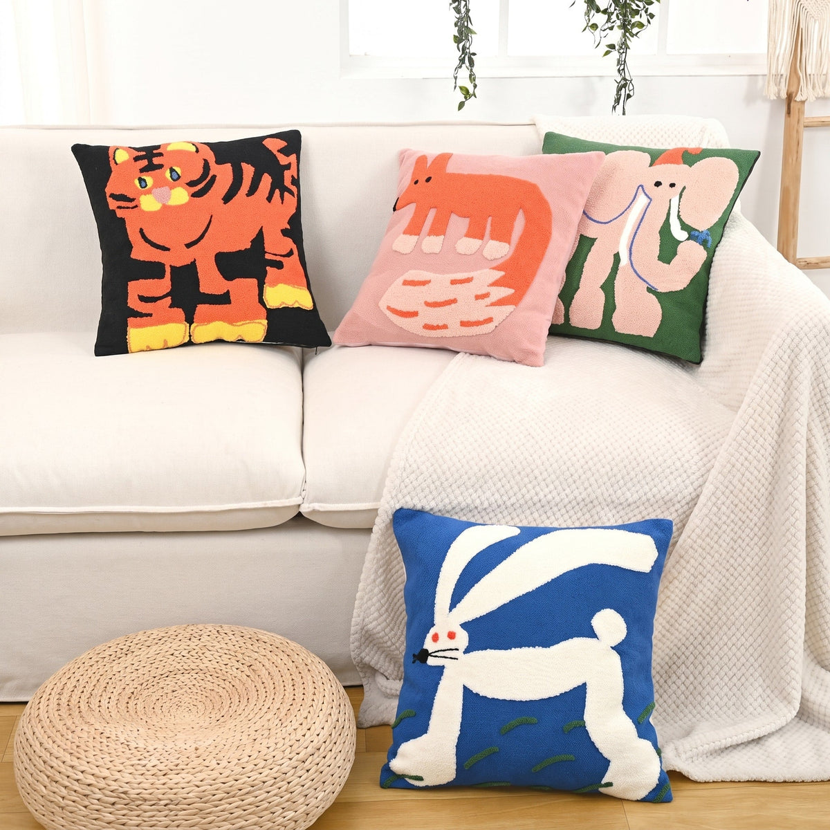Embroidered Animal Cushion Cover with Playful Cartoon Design - Chair & Sofa Cushion Covers - Hema - Oaksoho