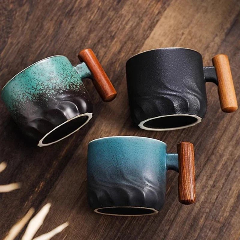 Espresso Cup with Vintage Design and Wooden Handle - Vintage Cup Design - Complete set - Oaksoho