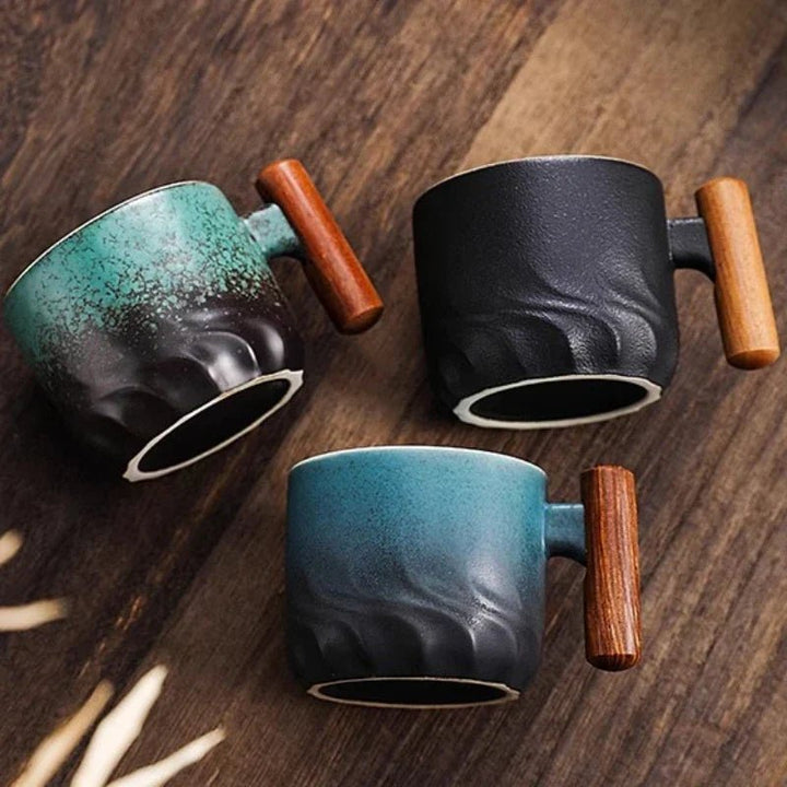Espresso Cup with Vintage Design and Wooden Handle - Vintage Cup Design - Complete set - Oaksoho