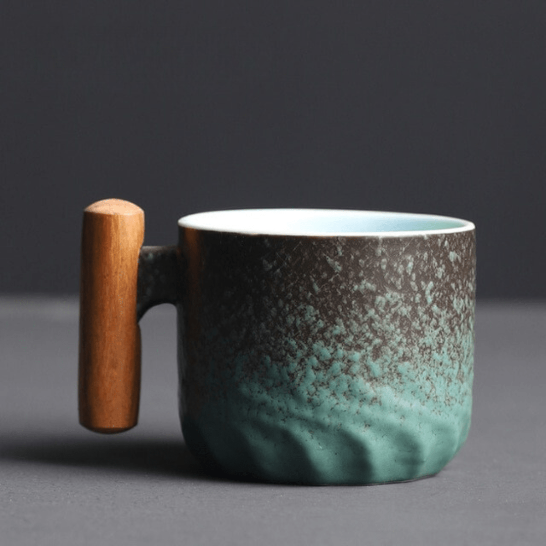 Espresso Cup with Vintage Design and Wooden Handle - Vintage Cup Design - Green - Oaksoho