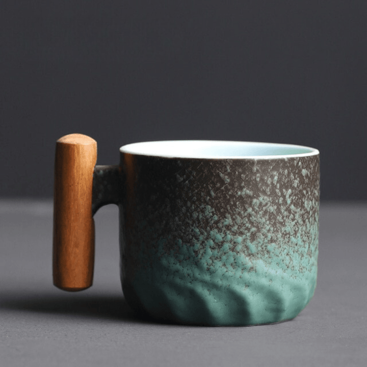 Espresso Cup with Vintage Design and Wooden Handle - Vintage Cup Design - Green - Oaksoho