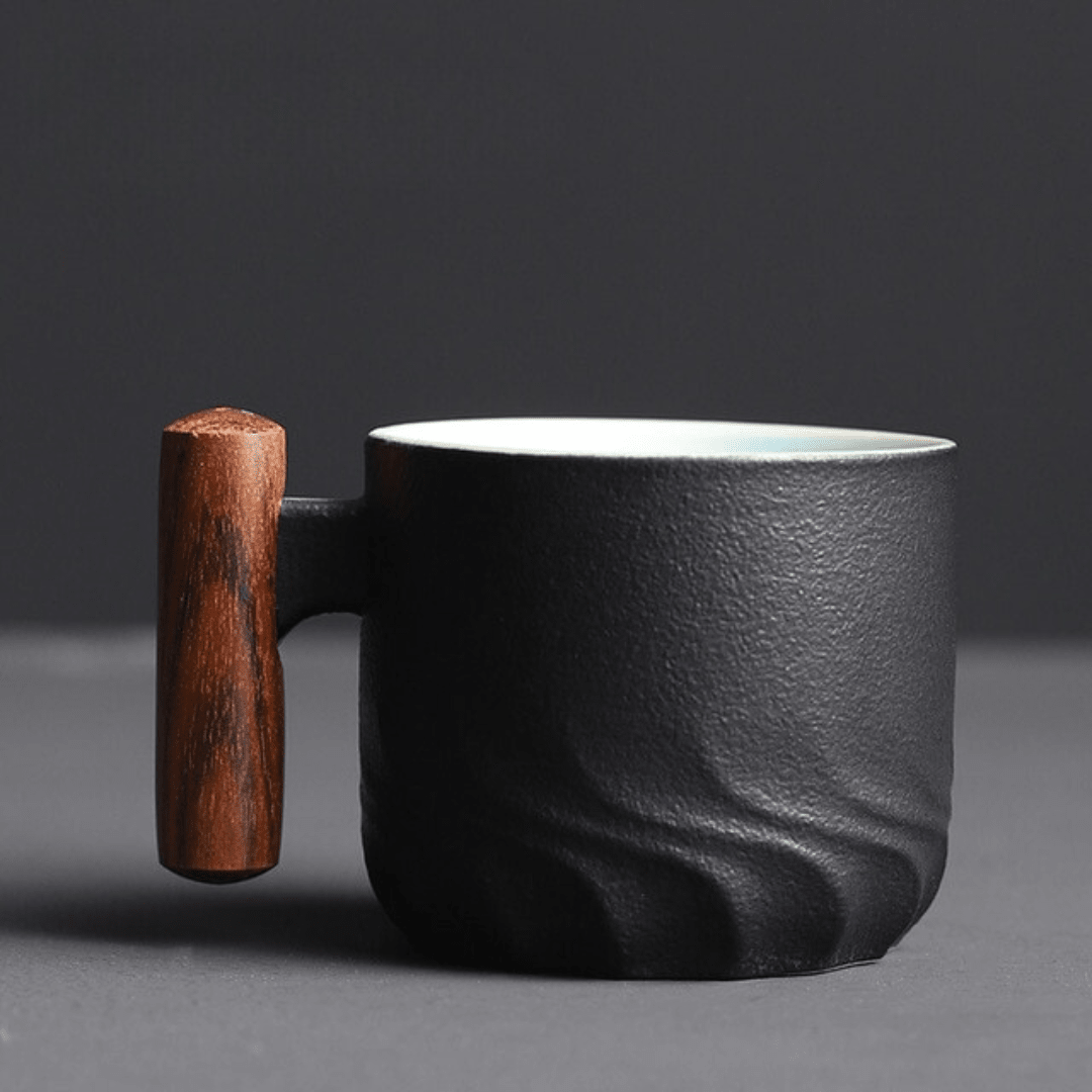 Espresso Cup with Vintage Design and Wooden Handle - Vintage Cup Design - Black - Oaksoho