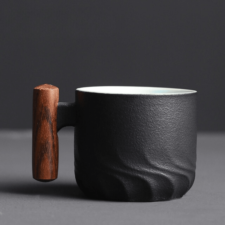 Espresso Cup with Vintage Design and Wooden Handle - Vintage Cup Design - Black - Oaksoho