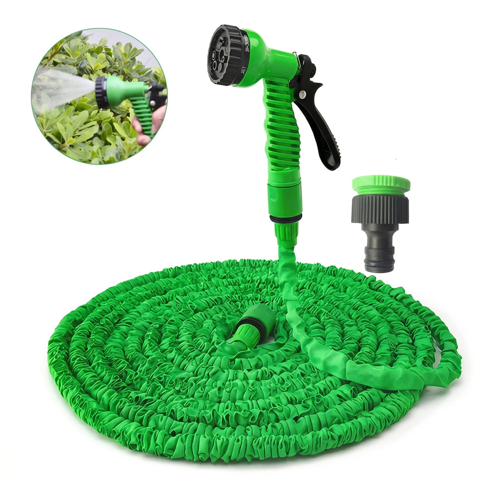 Expandable Garden Hose with Multi - Function Spray Gun - Multi - Function Spray Gun - Green - Oaksoho