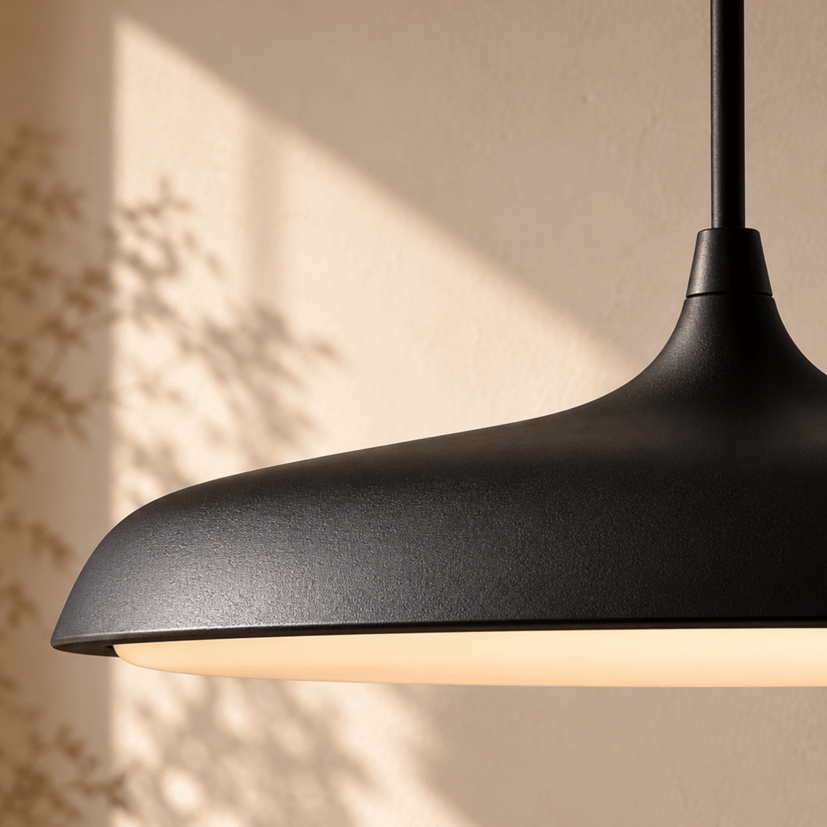 Flat Disc LED Pendant Light with Wide Metal Shade - Pendant Light Fixtures - Black - Oak Soho
