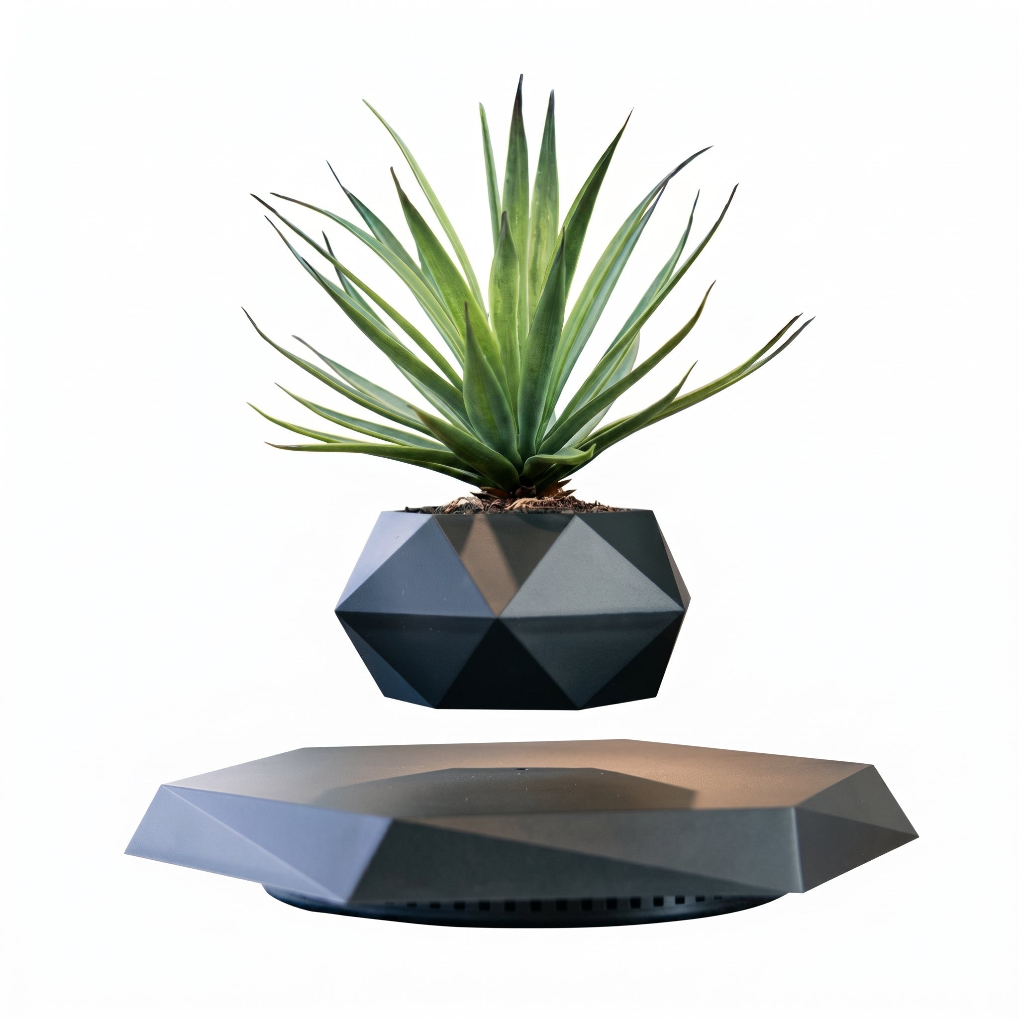 Floating Magnetic Flower Pot with Decorative Base - Vases - Onyx - Oaksoho