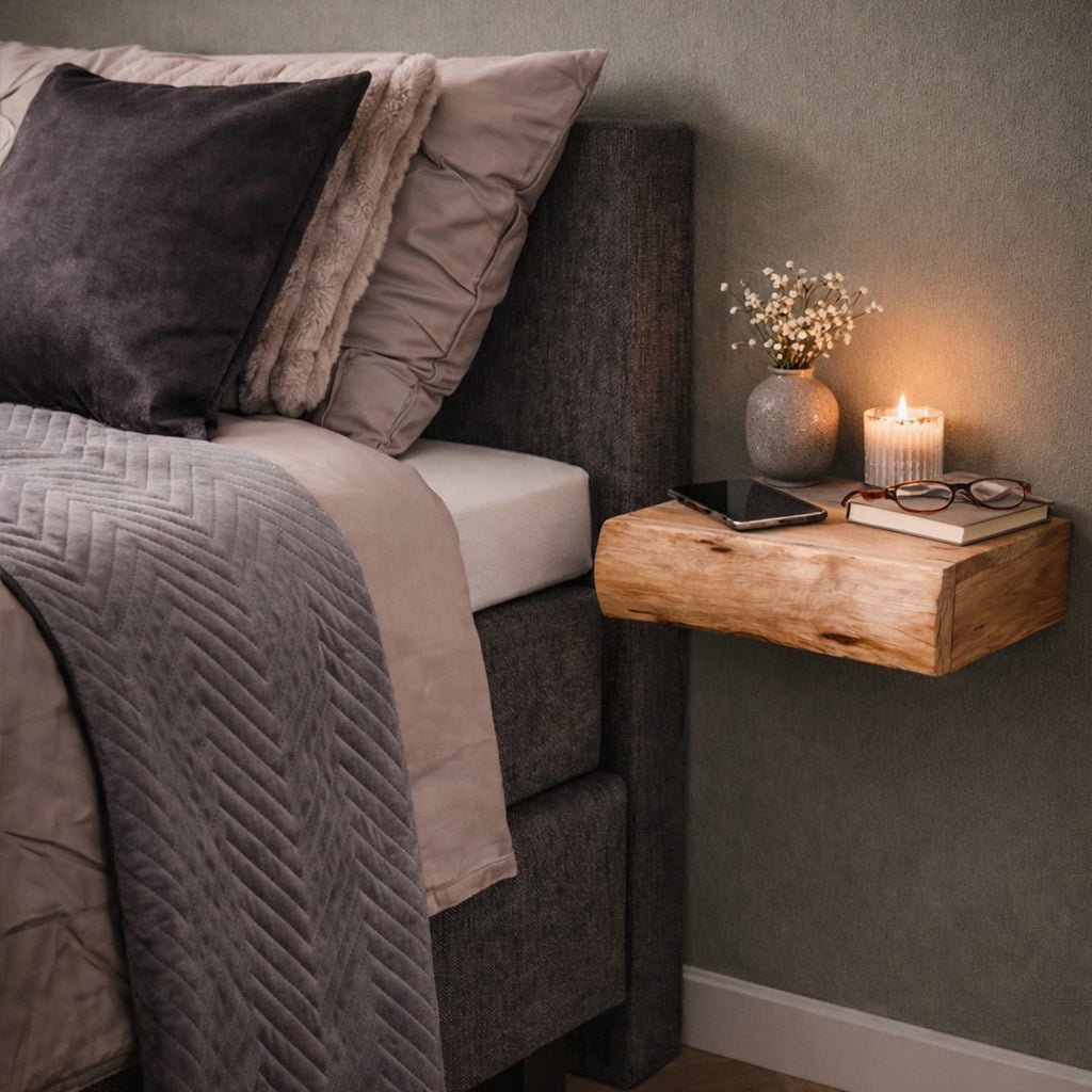 Floating Wall Shelf Set of 2 Wood Nightstands - Floating Wall Shelves & Ledges - 30x20x8 cm - Oak Soho