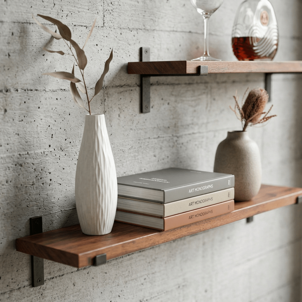 Floating Wood Wall Shelf with Metal Bracket Supports - Floating Wall Shelves & Ledges - 30×20×2 cm - Oak Soho