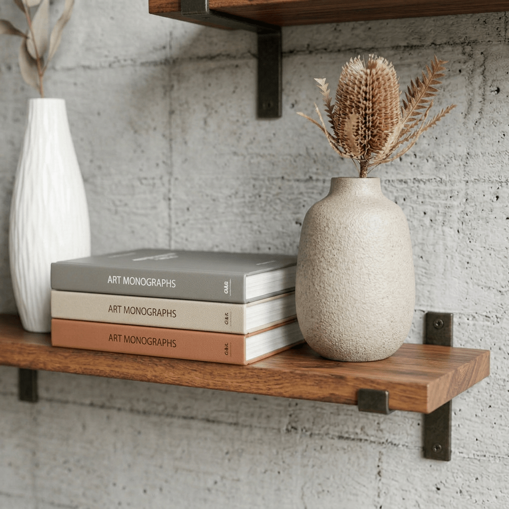 Floating Wood Wall Shelf with Metal Bracket Supports - Floating Wall Shelves & Ledges - 30×20×2 cm - Oak Soho