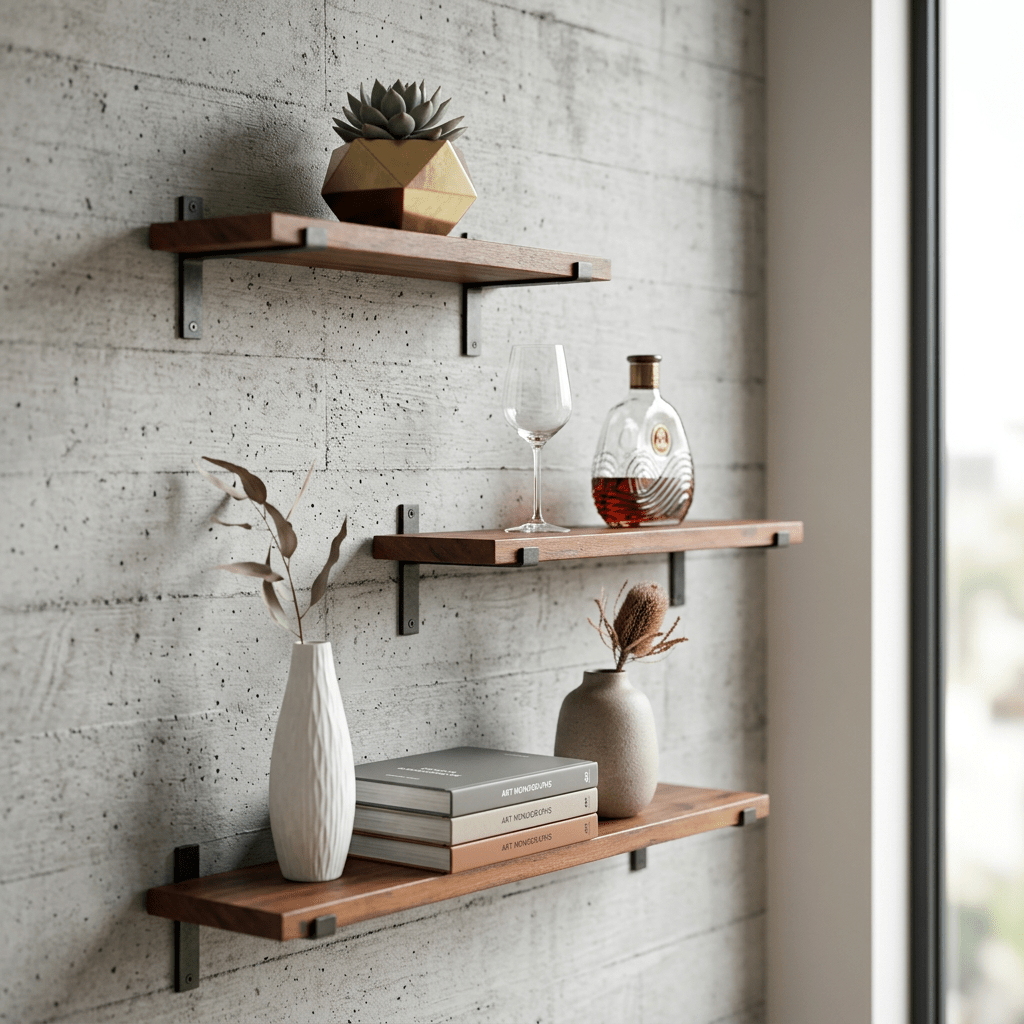 Floating Wood Wall Shelf with Metal Bracket Supports - Floating Wall Shelves & Ledges - 30×20×2 cm - Oak Soho