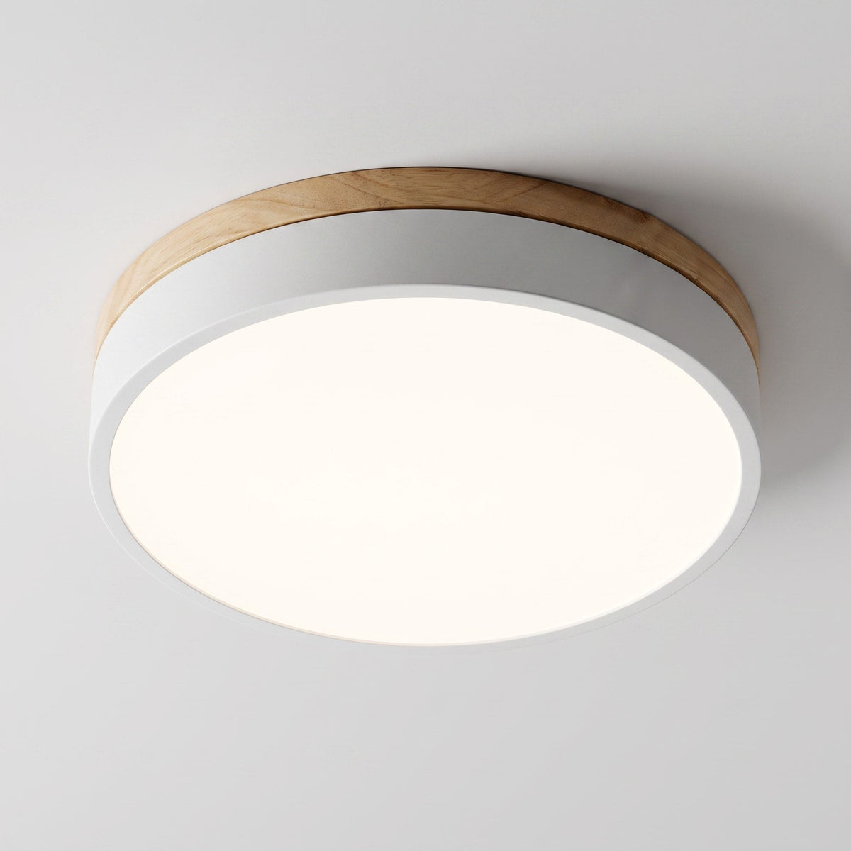 Flush Mount Nordic Round Wood Trim LED Ceiling Light - Ceiling Light Fixtures - White - Oaksoho